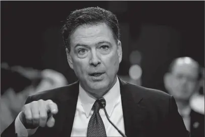  ?? The Associated Press ?? DETAILS: Former FBI director James Comey speaks during a Senate Intelligen­ce Committee hearing on Capitol Hill on June 8, 2017, in Washington. Comey is blasting President Donald Trump as “unethical and untethered to truth,” and says Trump’s leadership...