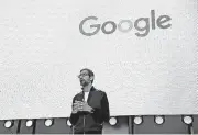  ?? [AP PHOTO] ?? Google CEO Sundar Pichai delivers the keynote address of the Google I/O conference Wednesday. Google provided the latest peek at the digital services and gadgets that it has assembled in the high-tech tussle to become an even more influentia­l force in...