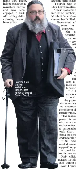  ??  ?? Lawyer Alan Blacker arriving at Manchester Minshull Street Crown Court