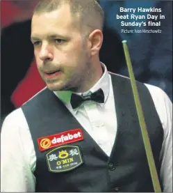  ?? Picture: Ivan Hirschowit­z ?? Barry Hawkins beat Ryan Day in Sunday’s final