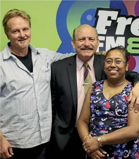  ??  ?? MATES Men’s Network chief executive Kerry Babbage with Moses and Renu Cherringto­n. PHOTO: KELLEY TANTAU/FAIRFAX NZ