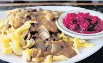  ??  ?? The pork stroganoff at Checker’s Old Munchen in Pompano Beach.