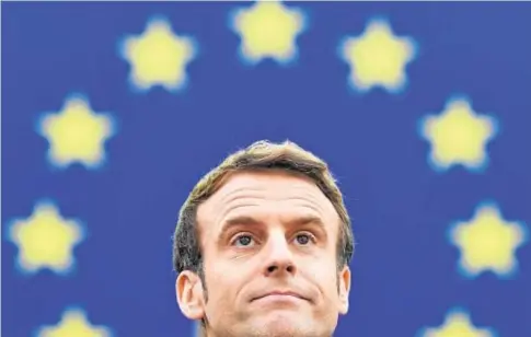  ?? AFP ?? El presidente francés, Emmanuel Macron, ayer durante su comparecen­cia ante la Eurocámara//