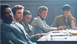  ?? PROVIDED BY NETFLIX ?? Yahya Abdul-Mateen II, from left, Ben Shenkman, Mark Rylance, Eddie Redmayne and Alex Sharp in “The Trial of the Chicago 7,” about those charged after the 1968 Democratic National Convention.