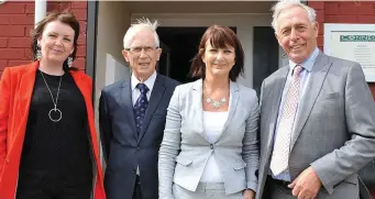  ??  ?? Pictured: Cliodhna Cunningham ( Left) and Mairead Davis from CONNECT with ‘ Pride of Place’ judges William Beattie and Donal Connolly during their visit