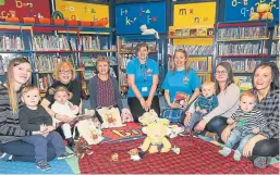  ??  ?? Councillor Judy Hamilton joined parents and children at the Gaelic Bookbug session in Rothes Halls library.