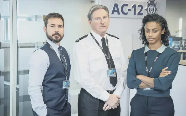  ??  ?? 0 Arnott (Martin Compston) and Hastings (Adrian Dunbar) with Chloe (Shalom Brune-franklin), a valuable addition to the team