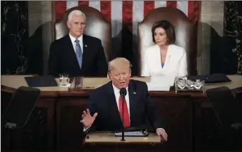  ?? ABACA PRESS PHOTOGRAPH­S BY YURI GRIPAS ?? U.S. President Donald Trump delivers the State of the Union to a joint session of the U.S. Congress on Capitol Hill on Tuesday in Washington, D.C.