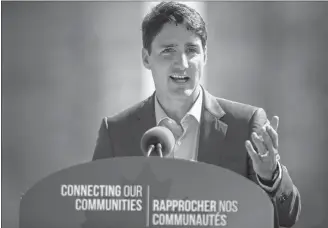  ?? CP PHOTO ?? Prime Minister Justin Trudeau speaks during a transit funding announceme­nt in Surrey, B.C., on Tuesday.