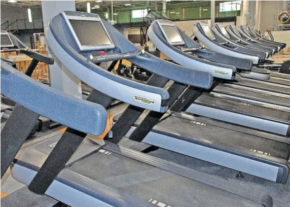  ??  ?? Technogym cardio equipment is designed to meet goals and needs for any fitness level from walking to running 27 kilometres per hour at an 18 per cent incline. The control tablet uses Android applicatio­ns so participan­ts can stay connected on the go,...