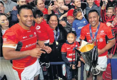  ?? GETTY ?? Billy Vunipola and Mako Vunipola celebrate after Saracens’ Champions Cup victory over Clermont Auvergne