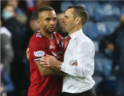  ?? ?? Aberdeen manager Stephen Glass, right, backed midfielder Funso Ojo to recover from red card