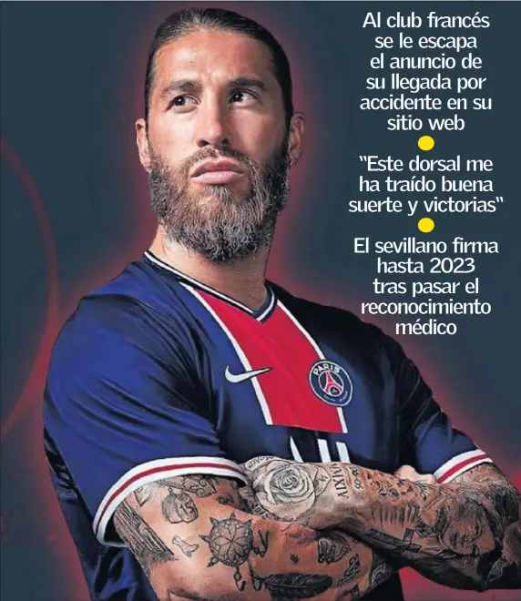  ??  ?? Así le quedará a Sergio Ramos su nueva camiseta del PSG, en fotomontaj­e de nuestros compañeros de la SER.