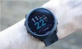  ??  ?? The Garmin Forerunner 245 Music is a really great running watch that tracks cycling, swimming and comprehens­ive health stats too. Photograph: Samuel Gibbs/The Guardian