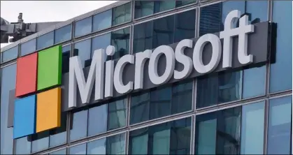  ?? AP PHOTO/MICHEL EULER ?? This 2016 file photo shows the Microsoft logo in Issy-les-Moulineaux, outside Paris, France.