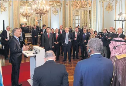  ?? Presidenci­a ?? Macri recibió anoche a los cancillere­s del G-20 en el Palacio San Martín