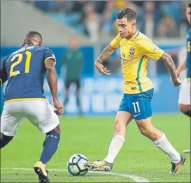  ?? FOTO: EFE ?? Gesto técnico de Philippe Coutinho en el Brasil-Ecuador Jürgen Klopp le espera feliz