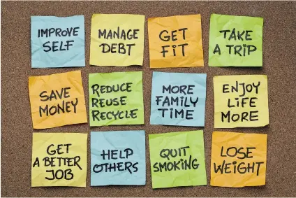  ??  ?? There’s more to setting self-improvemen­t goals for the new year than posting sticky notes on a corkboard.