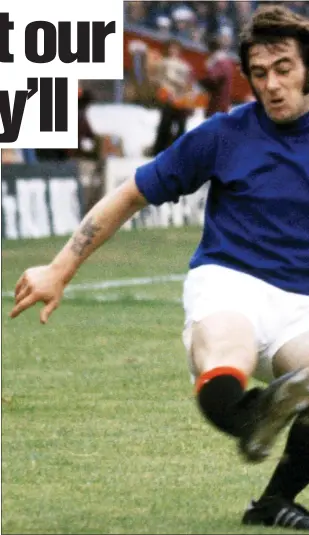  ??  ?? Winger Quintin Young celebrates for Rangers in their League Cup final against Celtic in 1975 (right)