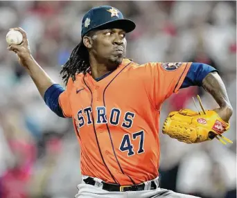  ?? Karen Warren/Staff photograph­er ?? Reliever Rafael Montero, who came to the Astros initially as a throw-in as part of a 2021 trade with the Mariners, became an integral part of the bullpen’s dominance this past season.
