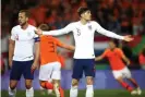  ??  ?? John Stones looks for answers after losing Matthijs de Ligt for the Netherland­s equaliser. Photograph: Tim Goode/PA