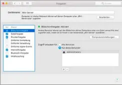  ??  ?? Benötigte Freigaben aktivieren Sie im gleichnami­gen Bereich der Systemeins­tellungen. In der Liste links können Sie die verschiede­nen Dienste per Checkbox anschalten.