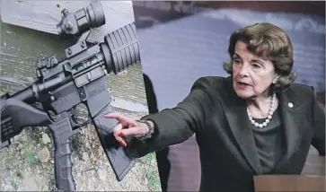  ?? Manuel Balce Ceneta Associated Press ?? U.S. SEN. Dianne Feinstein, shown at an Oct. 4 news conference on gun legislatio­n, reintroduc­ed her previously rejected bill to ban the sale of military-style assault weapons and high-capacity ammunition magazines.