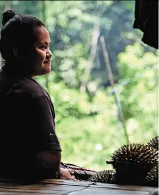  ??  ?? Durian farming is a huge source of income for the Temuan Orang Asli in Hulu Selangor and growers like Shasha (pictured here) often have trees planted for them by their parents and grandparen­ts.