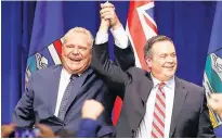  ?? POSTMEDIA ?? Premiers Doug Ford on Ontario, left, and Jason Kenney of Alberta are shown in this file photo. Both are opposed to a carbon tax.