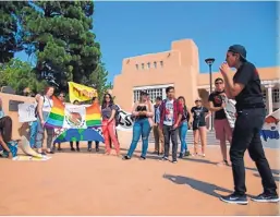  ?? COURTESY OF ISAAC J. DE LUNA ?? Gabriela Hernandez, a DACA recipient and executive director for the NM Dream Team, leads a group of UNM students in a chant saying: ‘Undocument­ed! Unafraid!’ on Sept. 5. Hernandez said the main purpose of the student walkout was to send a clear message...