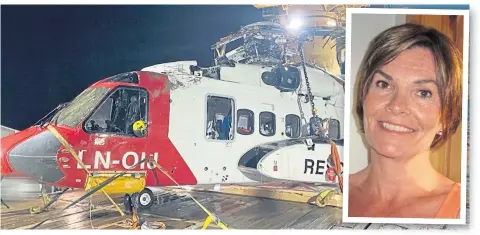  ?? ?? TRAGEDY: The recovered helicopter wreckage. Inset: Reidun Hestetun who was pronounced dead in hospital