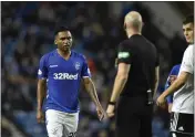  ??  ?? Alfredo Morelos was booked for dissent