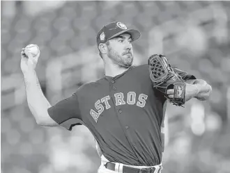  ?? John Bazemore / Associated Press ?? Astros starting pitcher Justin Verlander allowed two hits and a run, struck out eight and did not walk a batter in five innings against the Cardinals on Friday night in West Palm Beach, Fla.