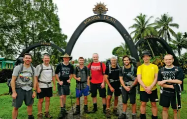  ??  ?? Nine men, nine days and 96 kilometres of some of the toughest terrain Papua New Guinea has to offer. Ross ‘Beno’ Benson is on the extreme left