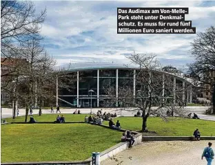  ??  ?? Das Audimax am Von-MellePark steht unter Denkmalsch­utz. Es muss für rund fünf Millionen Euro saniert werden.