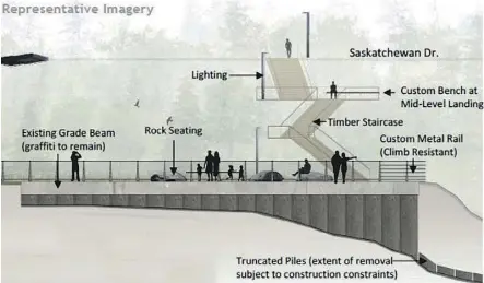  ?? CITY OF EDMONTON ?? The City of Edmonton design proposal for the lookout dubbed “The End of the World,” would include an observatio­n deck with 180-degree views of the river valley.