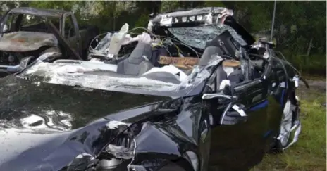  ?? NTSB/THE ASSOCIATED PRESS ?? This Tesla Model S sedan crashed on May 7, 2016, in Gainesvill­e, Fla., while the driver was using the car’s semi-autonomous driving systems.