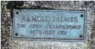  ?? GETTY ?? Set in stone: The plaque that marks Palmer’s 1961 shot