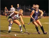  ?? DIGITAL FIRST MEDIA FILE PHOTO ?? Emily Doyle of Villa Maria, right, scored three times in Tuesday’s 5-1 non-league victory over Conestoga.