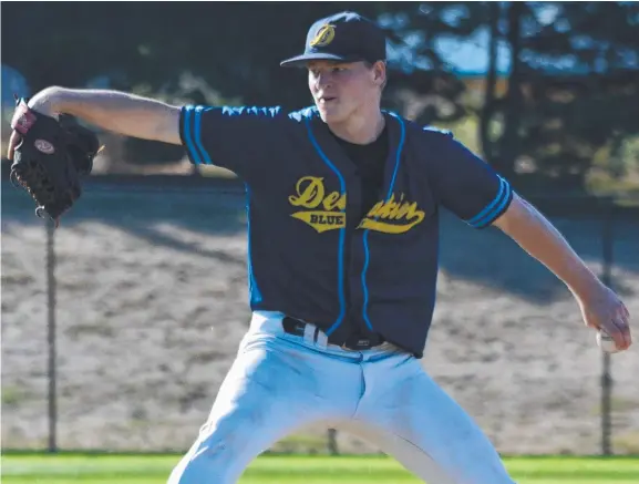  ??  ?? BIG EFFORT: Deakin player Chris Webb has started the season in marvellous form, pitching the complete game in his side's narrow win over Lara.