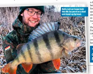 ??  ?? Notts rod Lee Coupe took this 4lb 2oz perch on a shad and stand-up jig head.