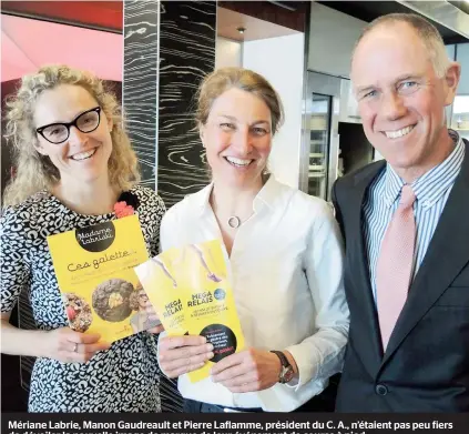  ??  ?? Mériane Labrie, Manon Gaudreault et Pierre Laflamme, président du C. A., n’étaient pas peu fiers de dévoiler la nouvelle image de marque de leur événement de course à pied.