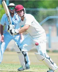  ?? AGGRESSION: Tony Hampson steers another shot during his 59- run knock. Picture: SCOTT RADFORD- CHISHOLM ??