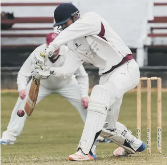  ??  ?? Eppleton batsman Luke Henderson on his way to 25 against Felling on Saturday. Pictures by Kevin Brady.