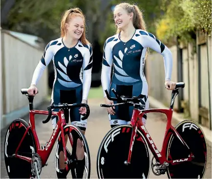  ?? PHOTO: DAVID UNWIN/STUFF ?? Manawatu cyclists Emily Shearman, left, and Libby Arbuckle are off to the junior world track cycling championsh­ips in Italy.