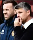  ??  ?? Motherwell boss Stephen Robinson and assistant James McFadden, left