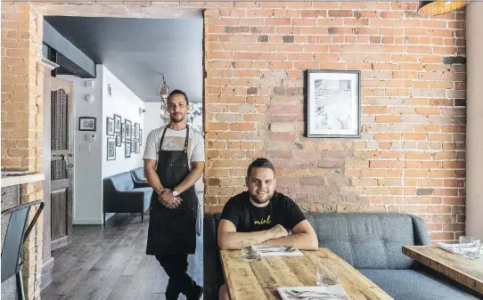  ?? PHOTOS: DAVE SIDAWAY ?? Chef/owner Hakim Chajar, left, and kitchen chef Anthony Bardier deliver on the small-plate format at Miel, a welcoming two-room restaurant in Point St-Charles.