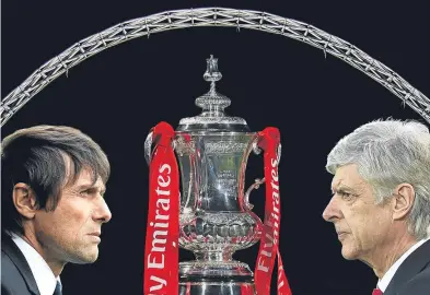  ?? Picture: Getty. ?? Chelsea manager Antonio Conte, left, and Arsenal boss Arsene Wenger will go head to head in the FA Cup final this evening.