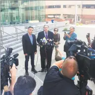  ?? Tyler Sizemore / Hearst Connecticu­t Media ?? Fotis Dulos, left, and his attorney Norm Pattis address the media after appearing at the Connecticu­t Superior Court in Stamford on Sept. 23, 2019.