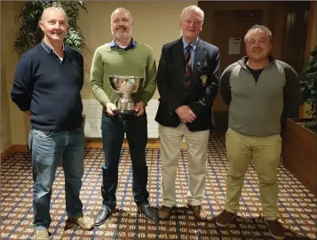 ??  ?? The Studio Cup presentati­on in Wexford (from left): Eamonn O’Connor (sponsor), Peter Corish (winner), Jackie Lynn (Captain), Richard Browne (runner-up).
